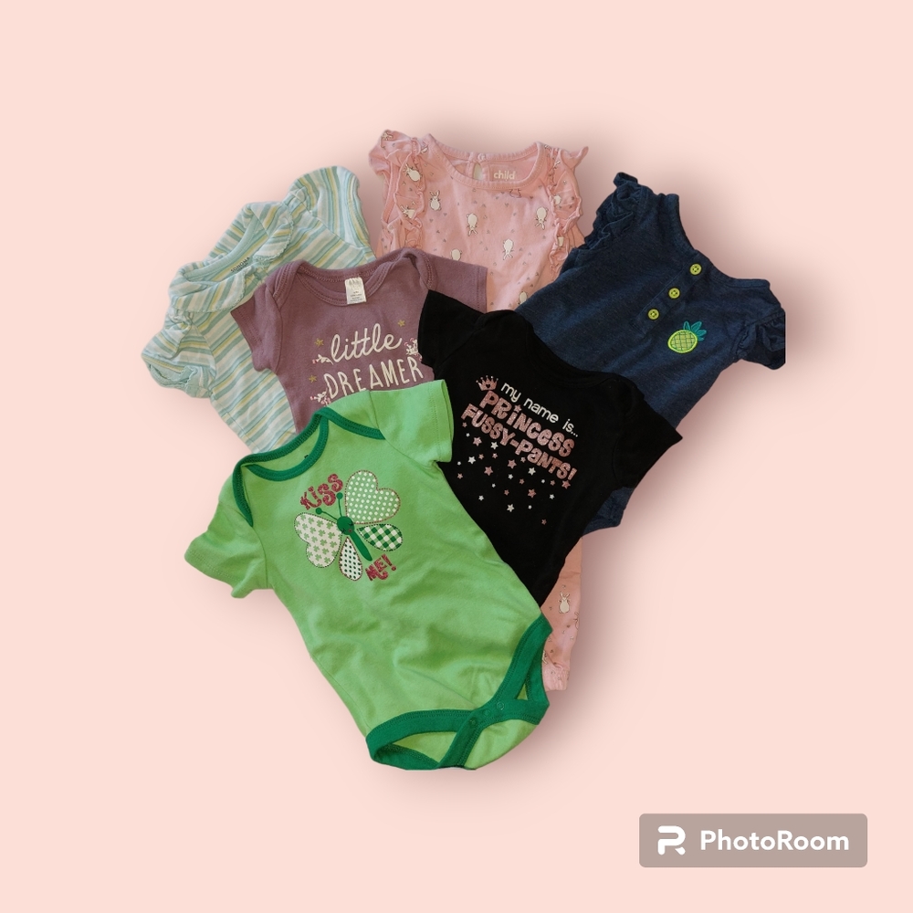 6 pc. Lot of Spring and Summer Girls Bodysuits and Romper. Incl. St. Patty's Day